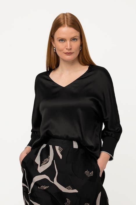 Blouse en satin à col en V et manches papillon 3 4 Blouses sans