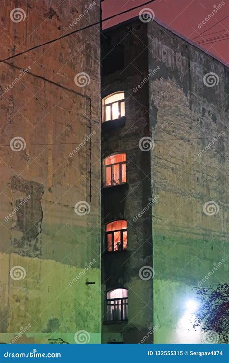 Lighted Windows Of An Old House Stock Image Image Of Exterior