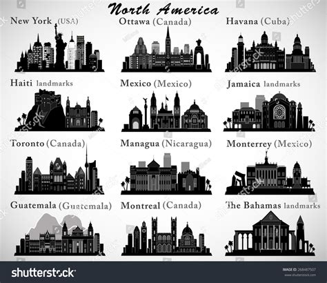 North America Countries Landmarks Cities Skylines Stock Vector (Royalty ...