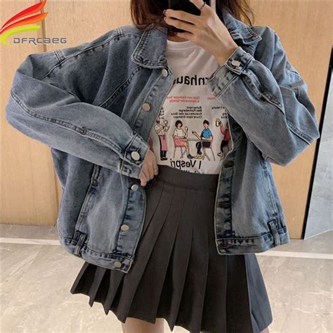 Korean Fashion Oversized Denim Jacket Outfit Korean Draw Jelly