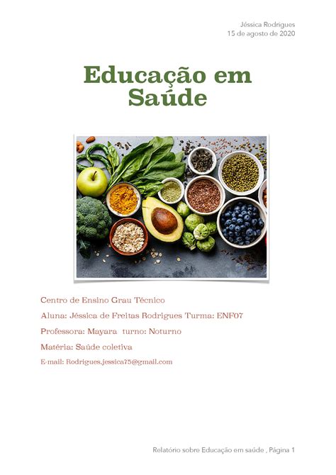 SOLUTION Modelo De Relat Rio De Educa O Em Sa De Studypool