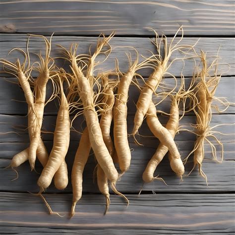 Premium Ai Image A Group Of Ginseng On A Wooden Table