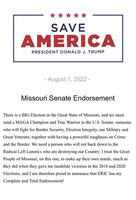 Trump Makes Massive Endorsements In MO Senate Race