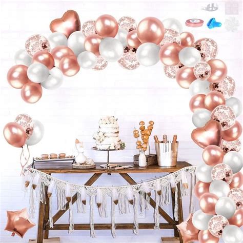 Izoel Arche Ballon Rose Gold Blanc Arche Ballon Anniversaire Fille Rose