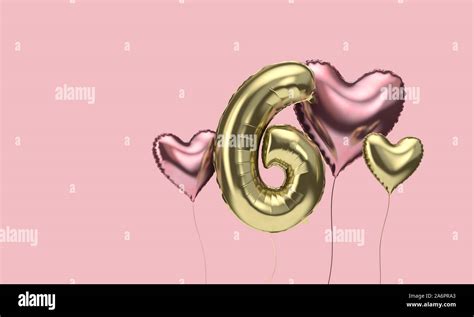 Happy 6th Birthday Party Celebration Balloons With Hearts 3d Render