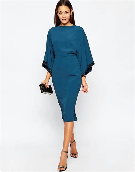 Lyst Asos Embellished Trim Kimono Midi Dress In Blue