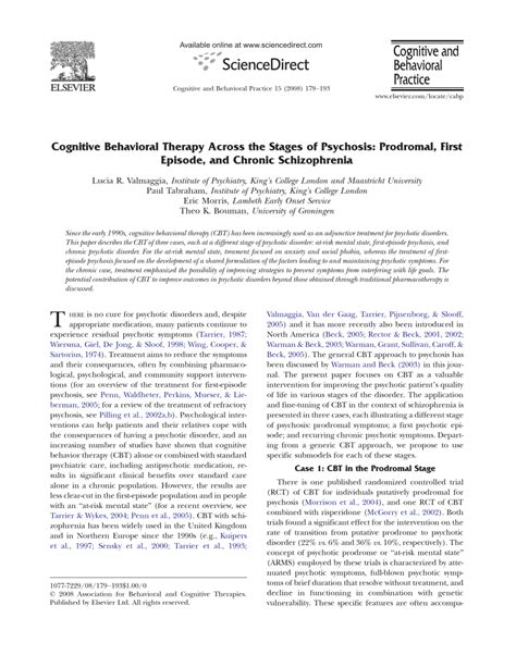 (PDF) Cognitive Behavioral Therapy Across the Stages of Psychosis ...