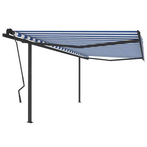 VidaXL Toldo manual retráctil con postes azul y blanco 4 5x3 5 m