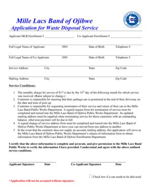 Fillable Online Mille Lacs Band Of Ojibwe Application For Waste