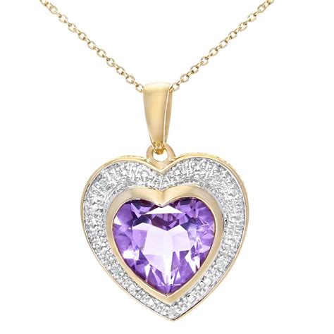 Sparkld Ct Yellow Gold Amethyst And Ct Diamond Heart Pendant