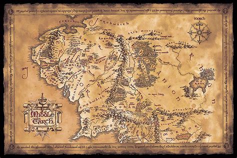 poster le seigneur des anneaux carte de la terre du milieu dark