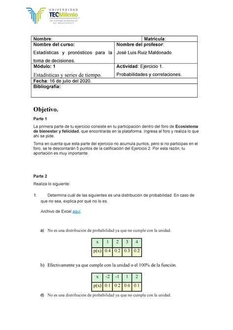 Ejercicio 1 Estadistica Y Pronostico Para La Toma De Decisiones