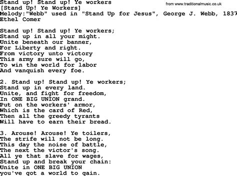 Old American Song Lyrics For Stand Up Stand Up Ye Workers With Pdf