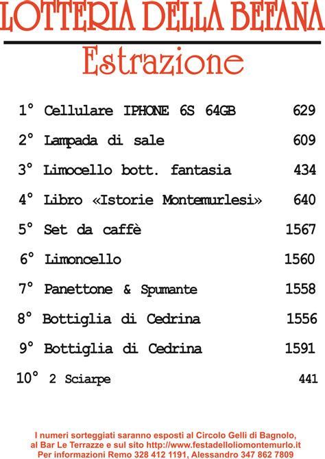 Lotteria Della Befana 2017 Festa Dell Olio Montemurlo