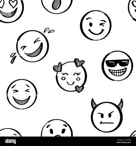 Doodle Emoji Seamless Pattern Hand Drawn Sketch Positive Emoticons