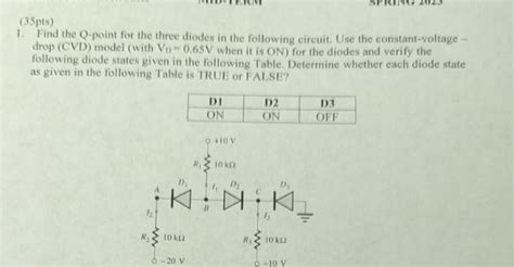 Solved 35pts Find The Q Point For The Three Diodes In The Chegg