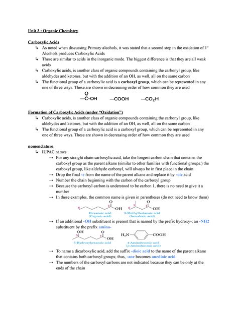 Organic Chemistry Notes 3 Unit 3 Organic Chemistry Carboxylic