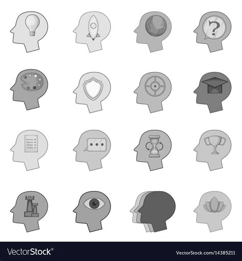 Human Mind Head Icons Set Monochrome Royalty Free Vector