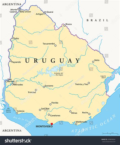 Uruguay Political Map Capital Montevideo National Stock Vector