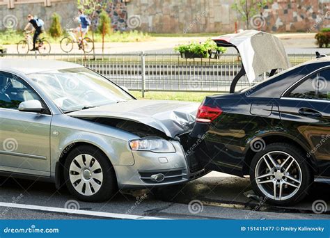 Car Crash Accident On Street Damaged Automobiles Stock Image Image