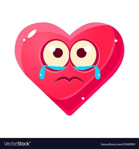 Crying upset emoji pink heart emotional facial Vector Image