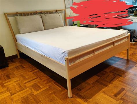 Ikea Bjorksnas Queen Bed Frame And Vatnestrom Mattress Set Furniture