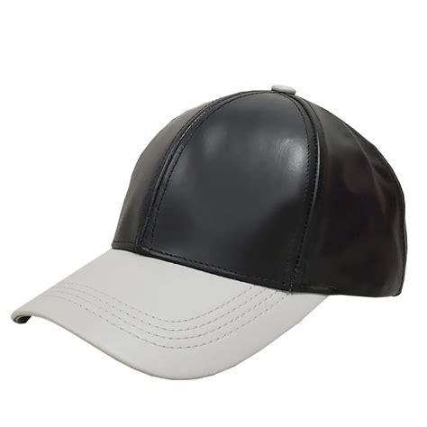 Black Light Grey Two Tone Cowhide Leather Baseball Cap Winner Caps