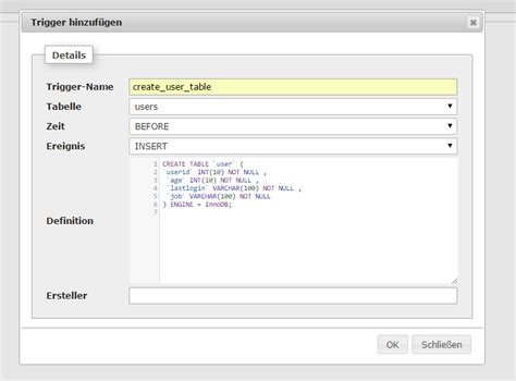 Mysql Sql Trigger Create Table Statement Stack Overflow