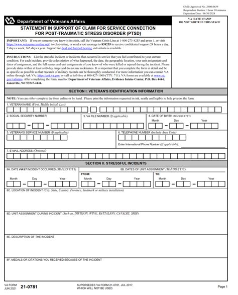 VA Form 21 0781 Printable Fillable In PDF Origin Form Studio