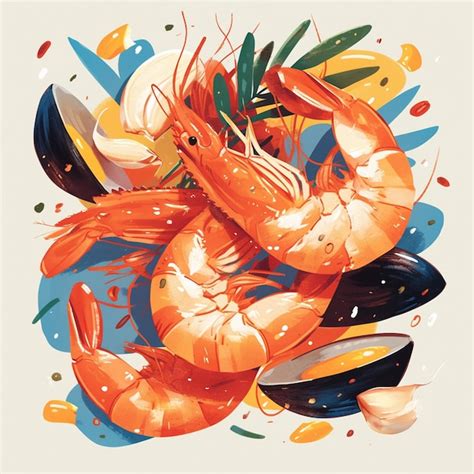 Premium Vector Sizzling Garlic Shrimp Hot Cartoon Style