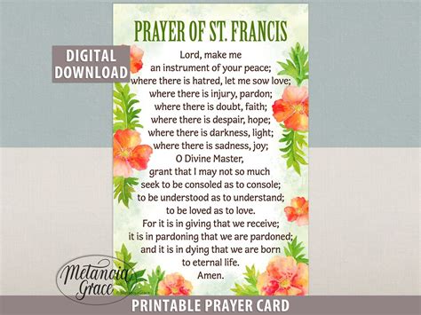 Prayer Of St Francis Printable Card Peace Prayer Of Saint Francis Prayer For Peace Lord Make