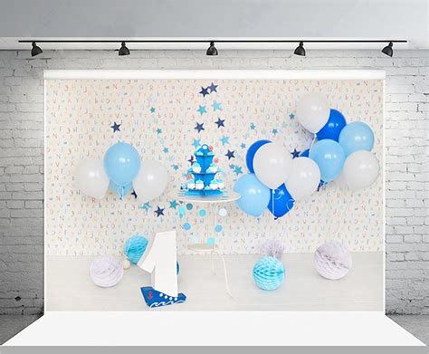 Mohome 7x5ft 1st Birthday Backdrop Balloon Cake Star Decoration