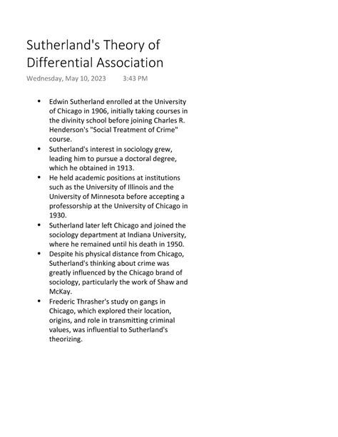 Sutherland S Theory Of Differential Association Edwin Sutherland