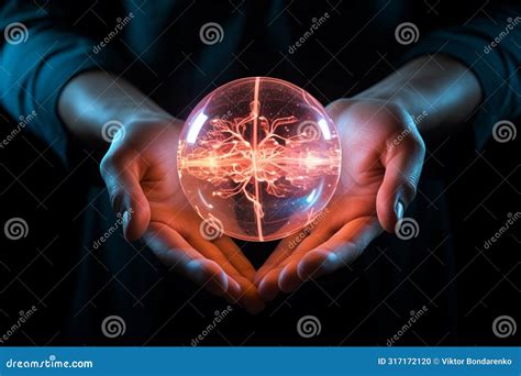 Human Hands Holding Transparent Glowing Orb Representing An Ai Brain