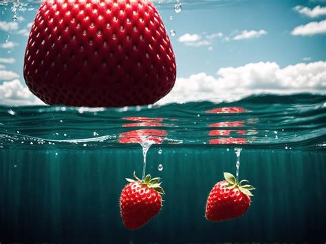 Premium Ai Image Strawberries Falling In Water With Splashing Into