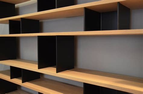 Large Horizontale White Oak And Black Steel Shelving Unit By Design Frères For Sale At 1stdibs