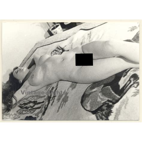 Erotic Study Beautiful Brunette Nude Lingers On Bed Vintage Photo