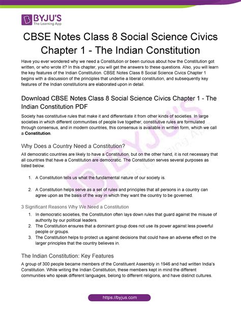 CBSE Notes Class 8 Social Science Civics Chapter 1 The Indian