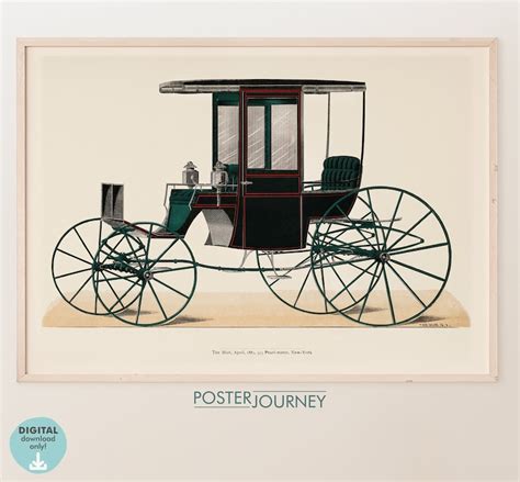 Black Antique Carriage Lithography Wall Art Print Vintage Illustration