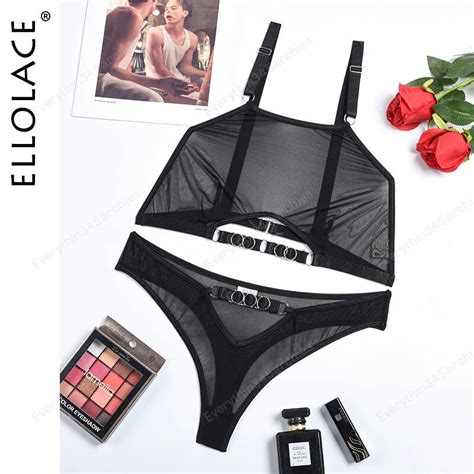 Ellolace Lingerie Cut Out Transparent Bra And Panty Set Woman Pieces
