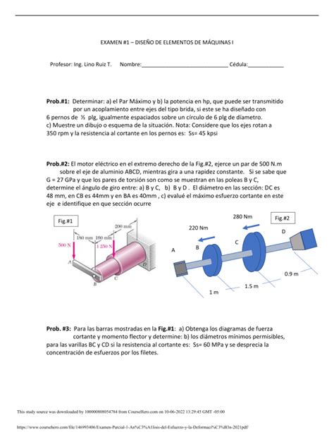 Examen Parcial 1 An Lisis Del Esfuerzo Y La Deformaci N 2021 Pdf