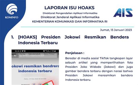 Isu Hoaks Disinformasi 13 Januari 2023 PPID Diskominfo Jateng