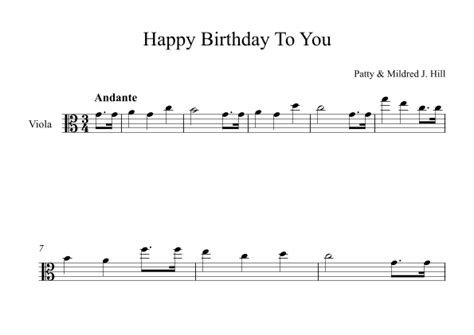 Happy Birthday To You Patty And Mildred J Hill Viola Arr Digital