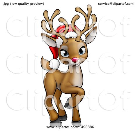 Clipart Of A Cute Red Nosed Reindeer Wearing A Christmas Santa Hat