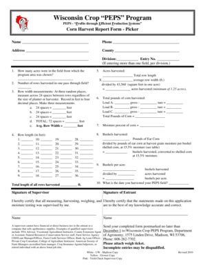 Fillable Online Corn Agronomy Wisc Corn Harvest Report Form Picker