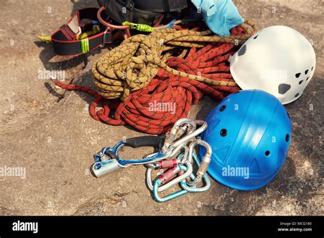 set of sports equipment for climbing Stock Photo - Alamy