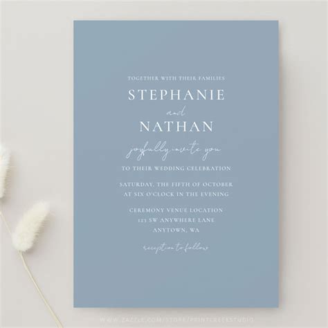 Modern Dusty Blue Minimalist Wedding Invitation Print Creek Studio Inc