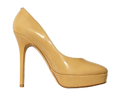 Jimmy Choo Platform Nude Patent Leather Stiletto Heel Gem