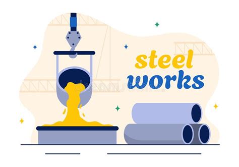 Steelworks Vector Illustration With Resource Mining Smelting Of Metal In Big Foundry And Hot