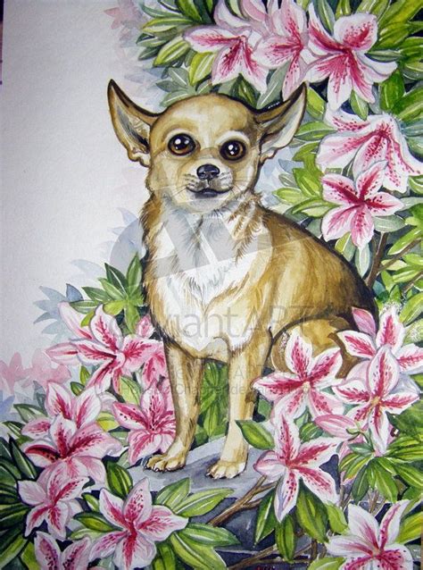 Painting Of A Chihuahua Surrounded By Flowers